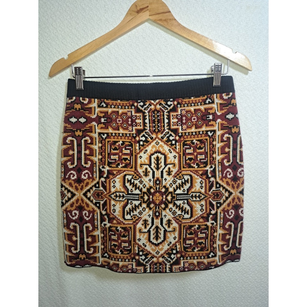 Pull & Bear Boho Ethnic Tapestry Knit Mini Skirt Geometric Western Sz L